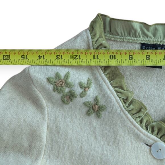 Tally-Ho Cream Wool Ruffle Cardigan with floral embroidery - Picture 8 of 11